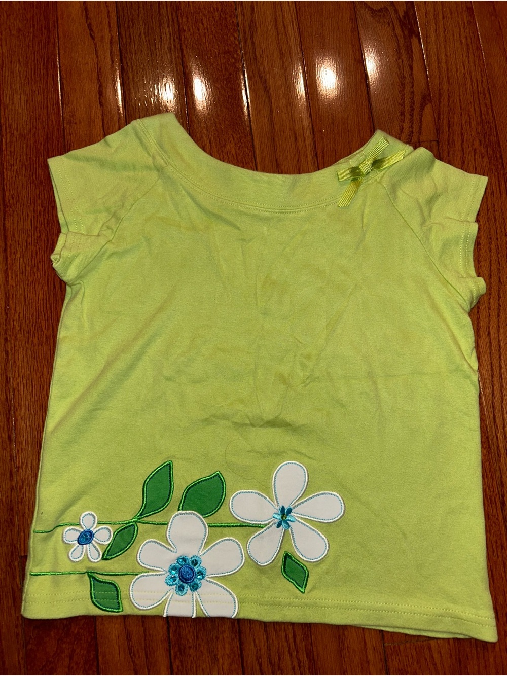 Gymboree Girls Lime Green Floral Appliqué Top, Size 8